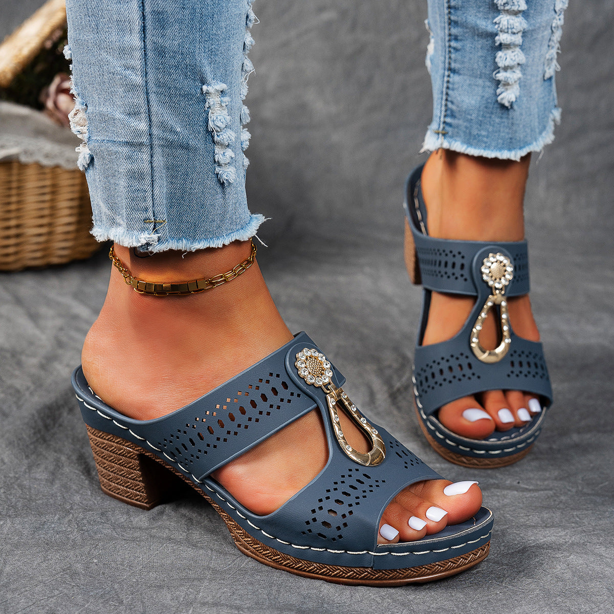 Comfortable Crystal High Heel Sandals