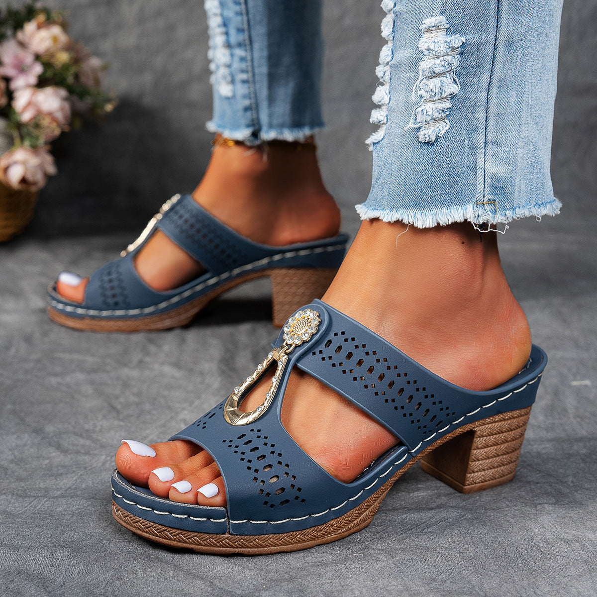 Comfortable Crystal High Heel Sandals