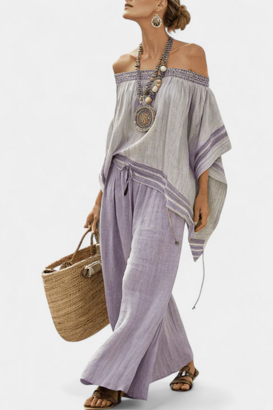 Casual Striped Ladies 2 Piece Loungewear Set - Luxivelle