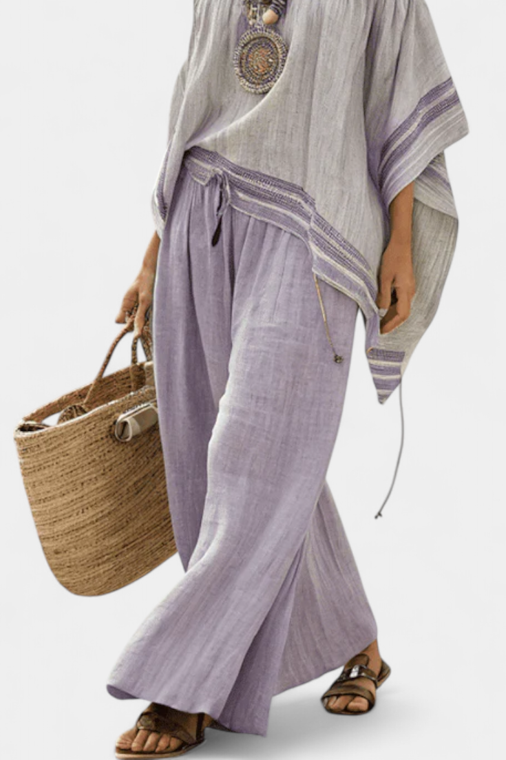 Off-Shoulder Striped Women's Set | Loungewear Two Piece Set 2
