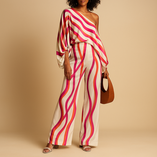 Women's Cold Shoulder Top and Flare Pant Set - Luxivelle