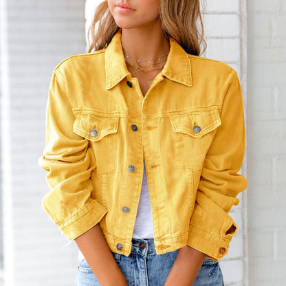 Women's Black Classic Denim Jacket with Button Front