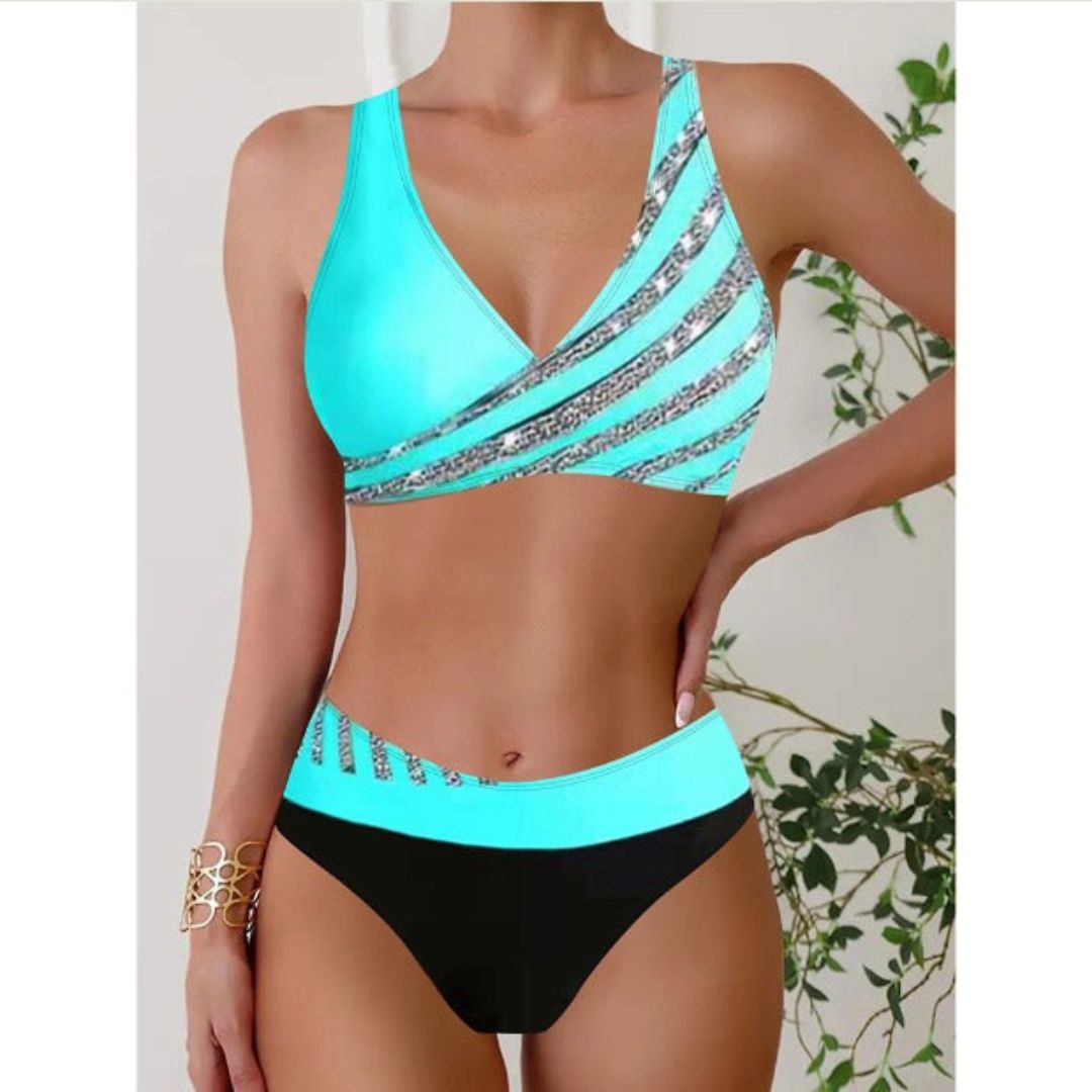 Colorful Halter Neck Bikini Swimsuit - Luxivelle