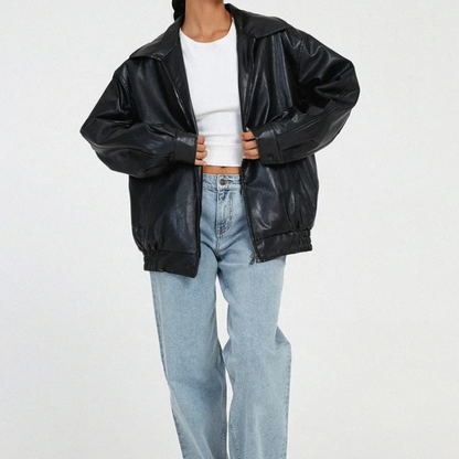 Ladies Classic Biker Leather Jacket - Luxivelle