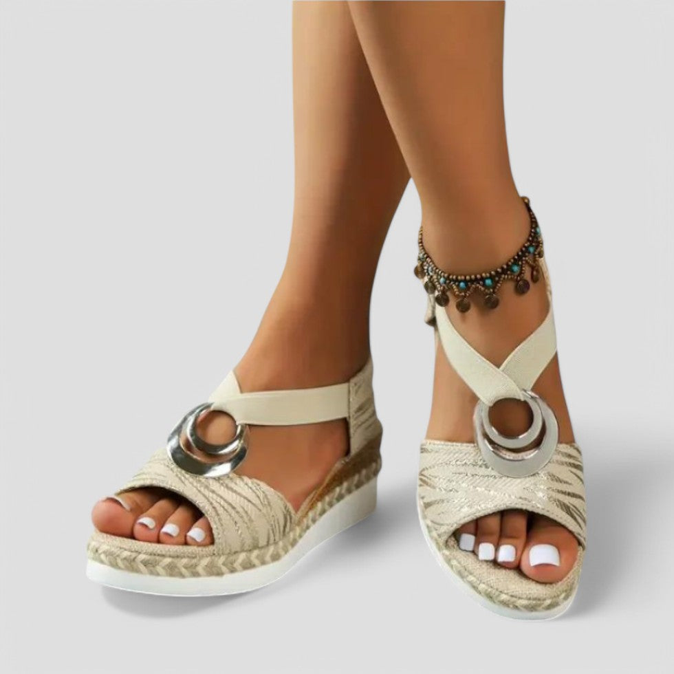 Orthopaedic Wedge Sandals with Metallic Ring Detail 5