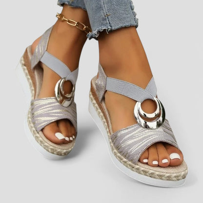 Orthopaedic Wedge Sandals with Metallic Ring Detail 6