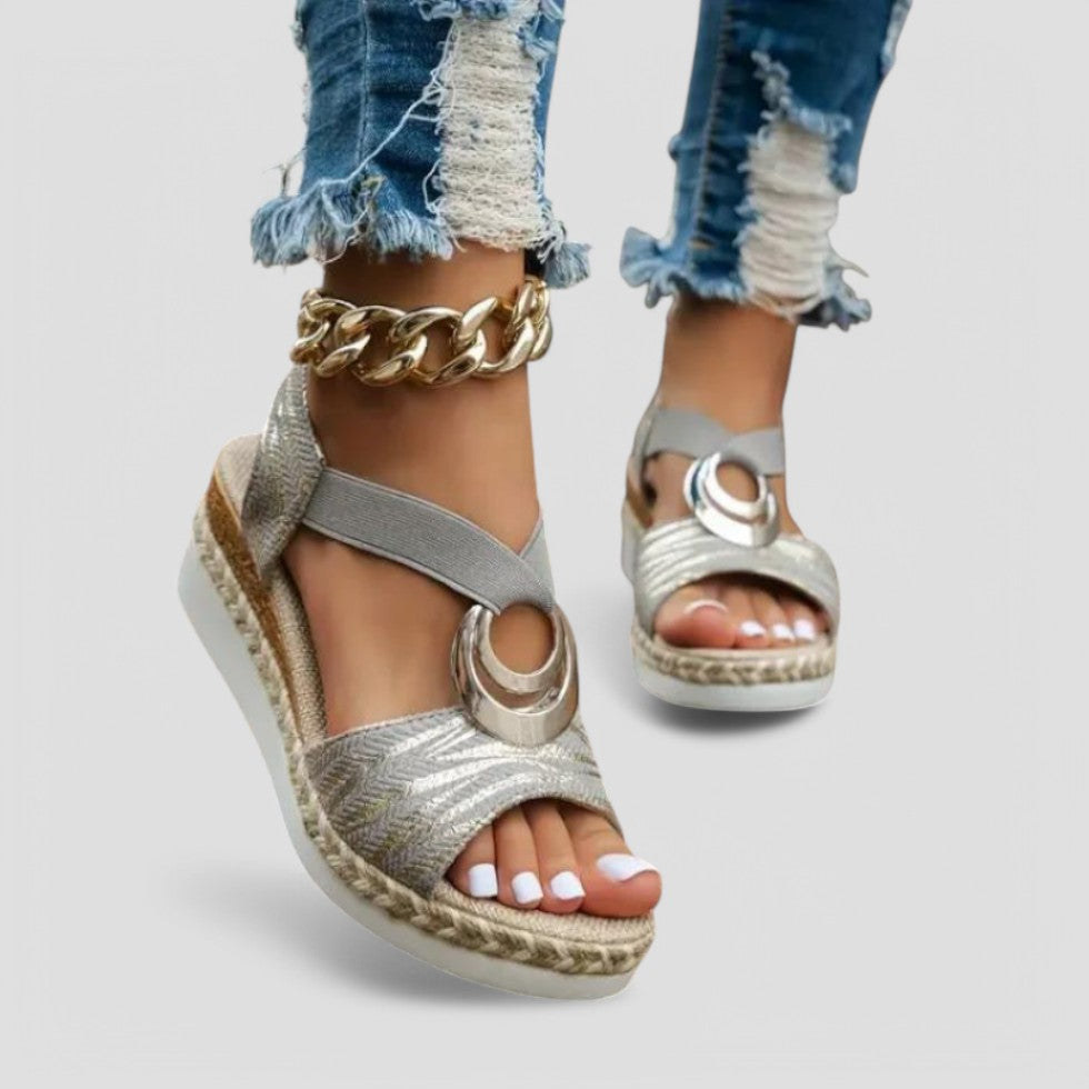 Orthopaedic Wedge Sandals with Metallic Ring Detail 7