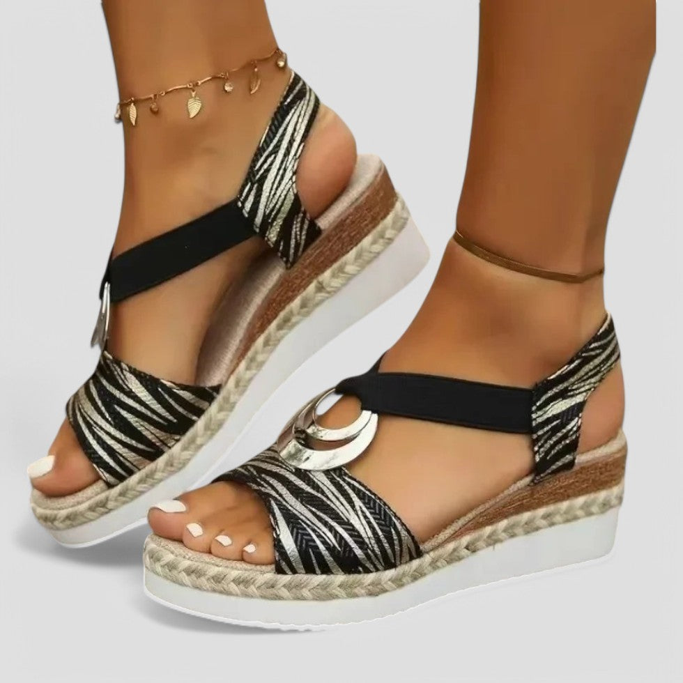 Orthopaedic Wedge Sandals with Metallic Ring Detail 8