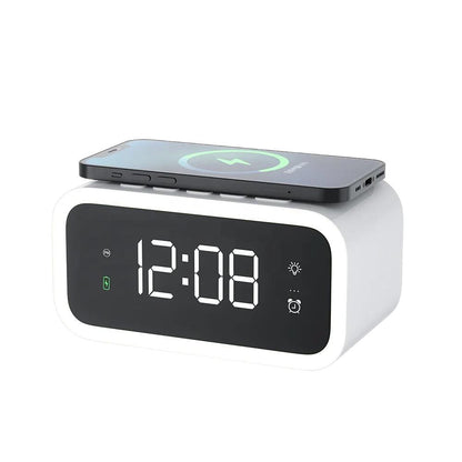 Compact Dual Alarm Clock with Wireless Charging & LED Display