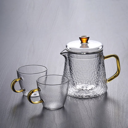 Premium Glass Teapot with Strainer and Gold Handle