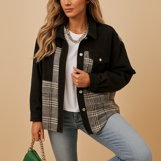 Casual Plaid Jeans Jacket | Women's Relaxed Fit Coat - Luxivelle