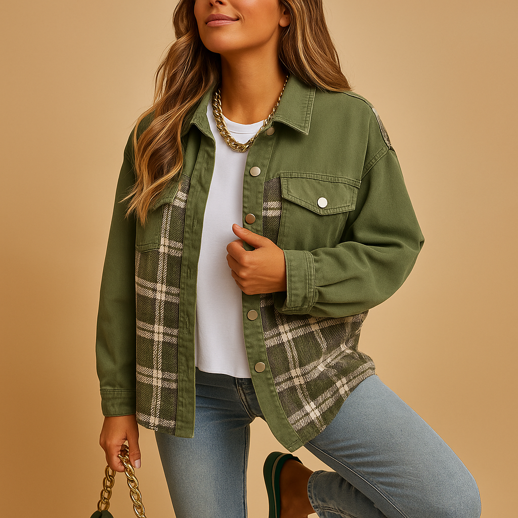 Casual Plaid Jeans Jacket | Women's Relaxed Fit Coat