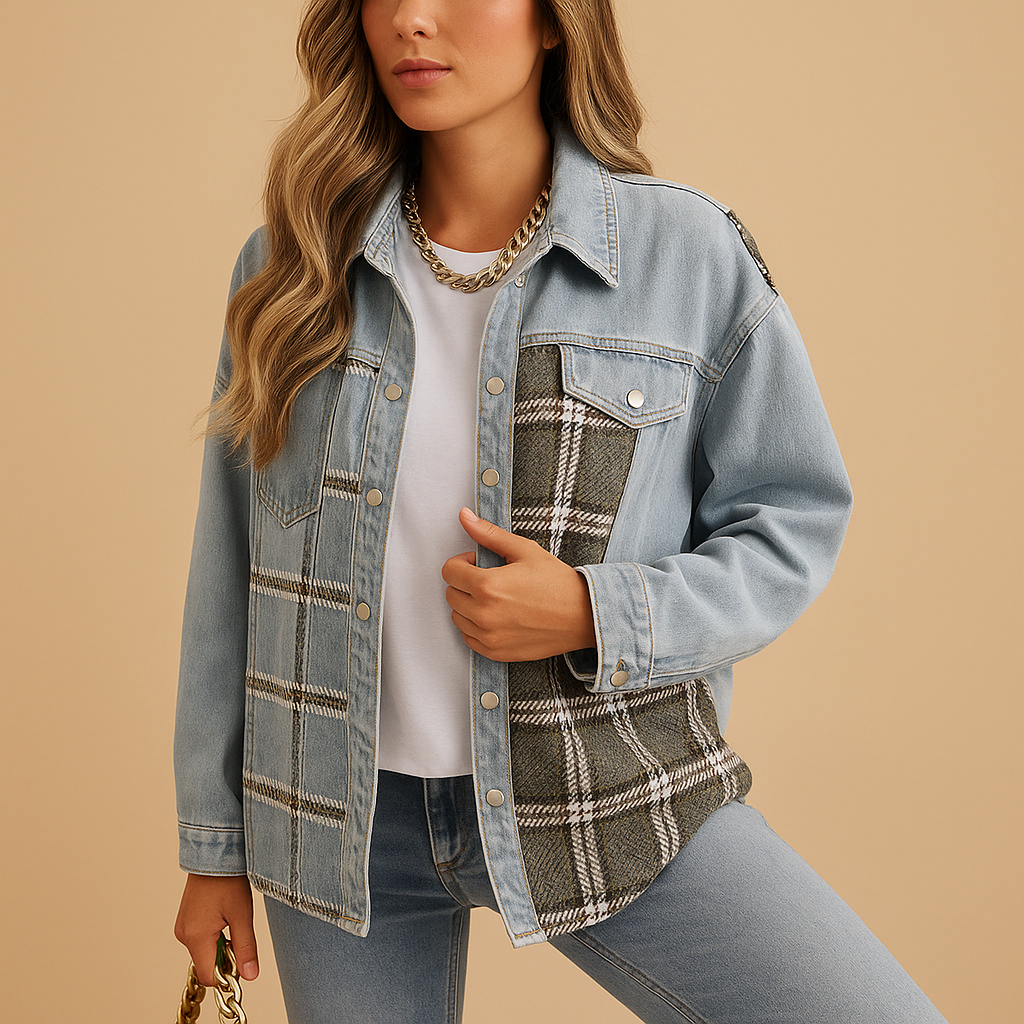 Casual Plaid Jeans Jacket | Women's Relaxed Fit Coat