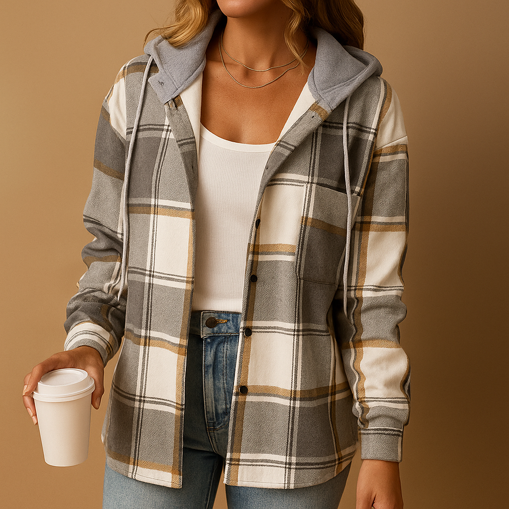 Classic Checked Hoodie Coat for Women