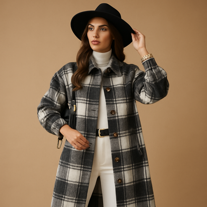 Classic Checked Wool Women's Coat