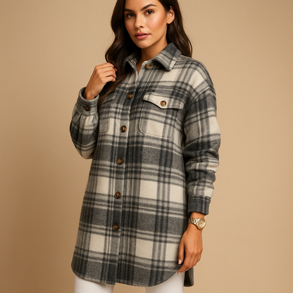 Classic Checked Wool Women's Coat