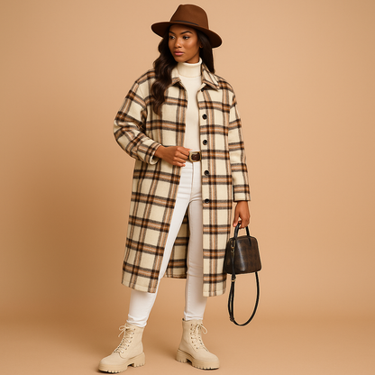 Classic Checked Wool Women's Coat