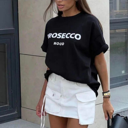 Poppy | Fashionable Prosecco Print Oversized T Shirt