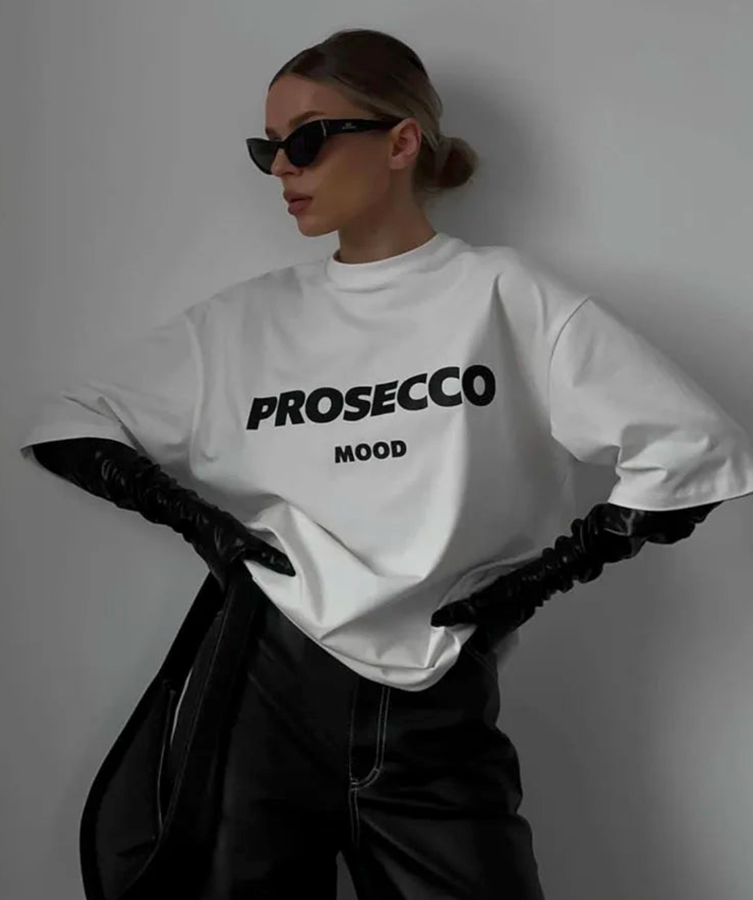 Poppy | Fashionable Prosecco Print Oversized T Shirt