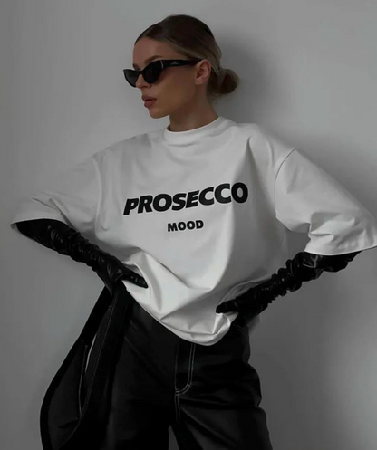 Poppy | Fashionable Prosecco Print Oversized T Shirt