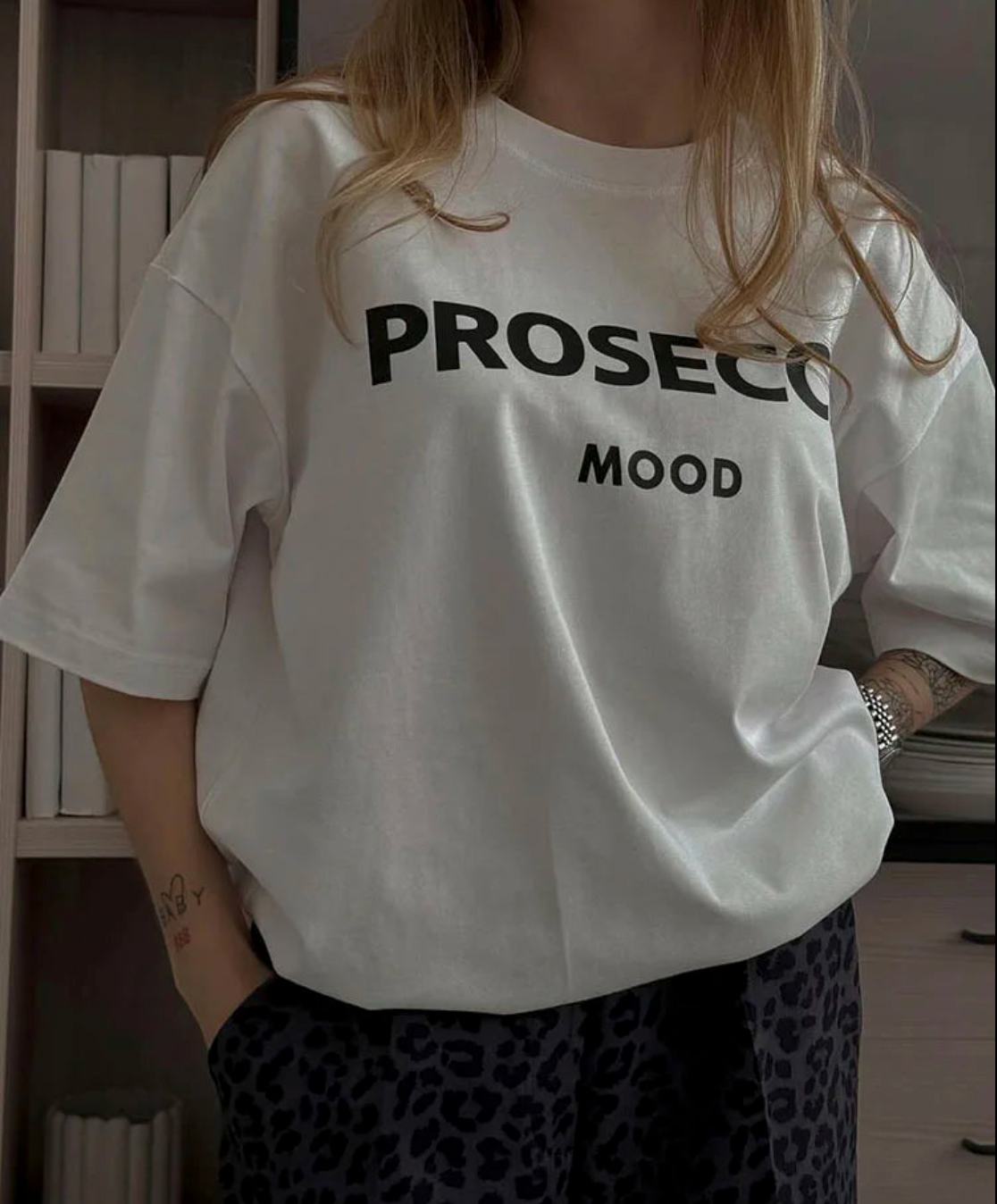 Poppy | Fashionable Prosecco Print Oversized T Shirt