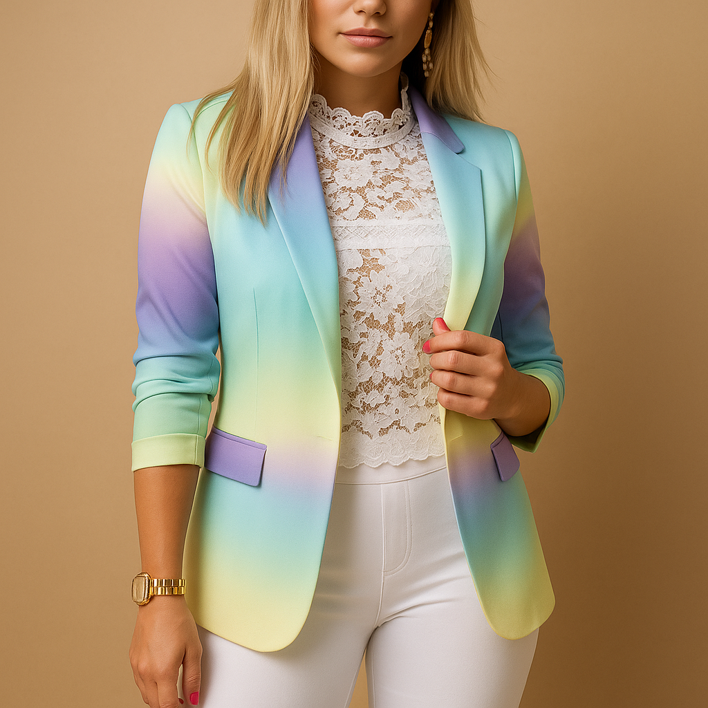 Women’s printed blazer with shawl collar and tailored silhouette, perfect for office wear, dinners, or elegant casual outfits