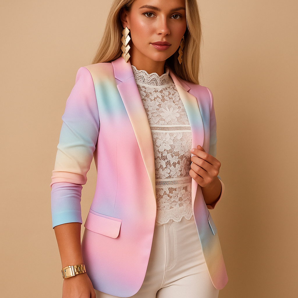 Women’s printed blazer with shawl collar and tailored silhouette, perfect for office wear, dinners, or elegant casual outfits