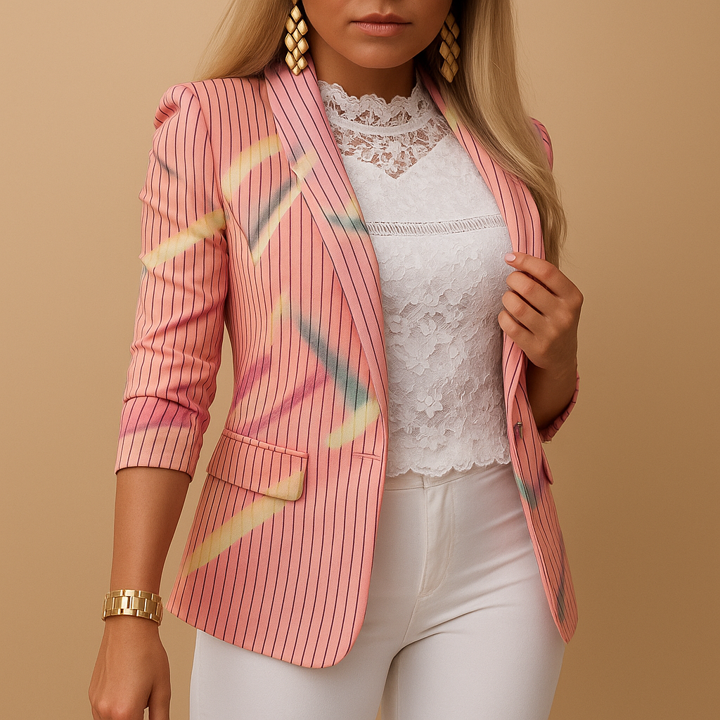 Women’s printed blazer with shawl collar and tailored silhouette, perfect for office wear, dinners, or elegant casual outfits