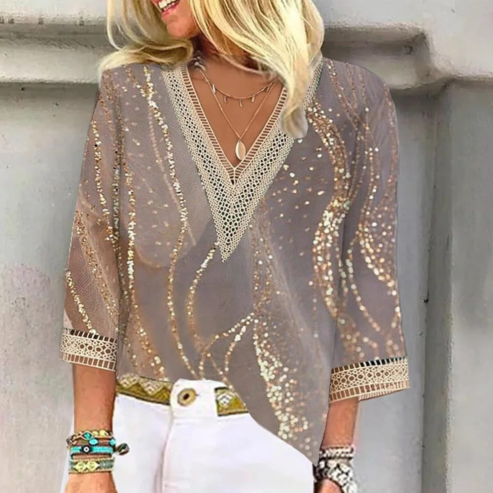 Printed Blouse For Women | Regular Length | Khaki