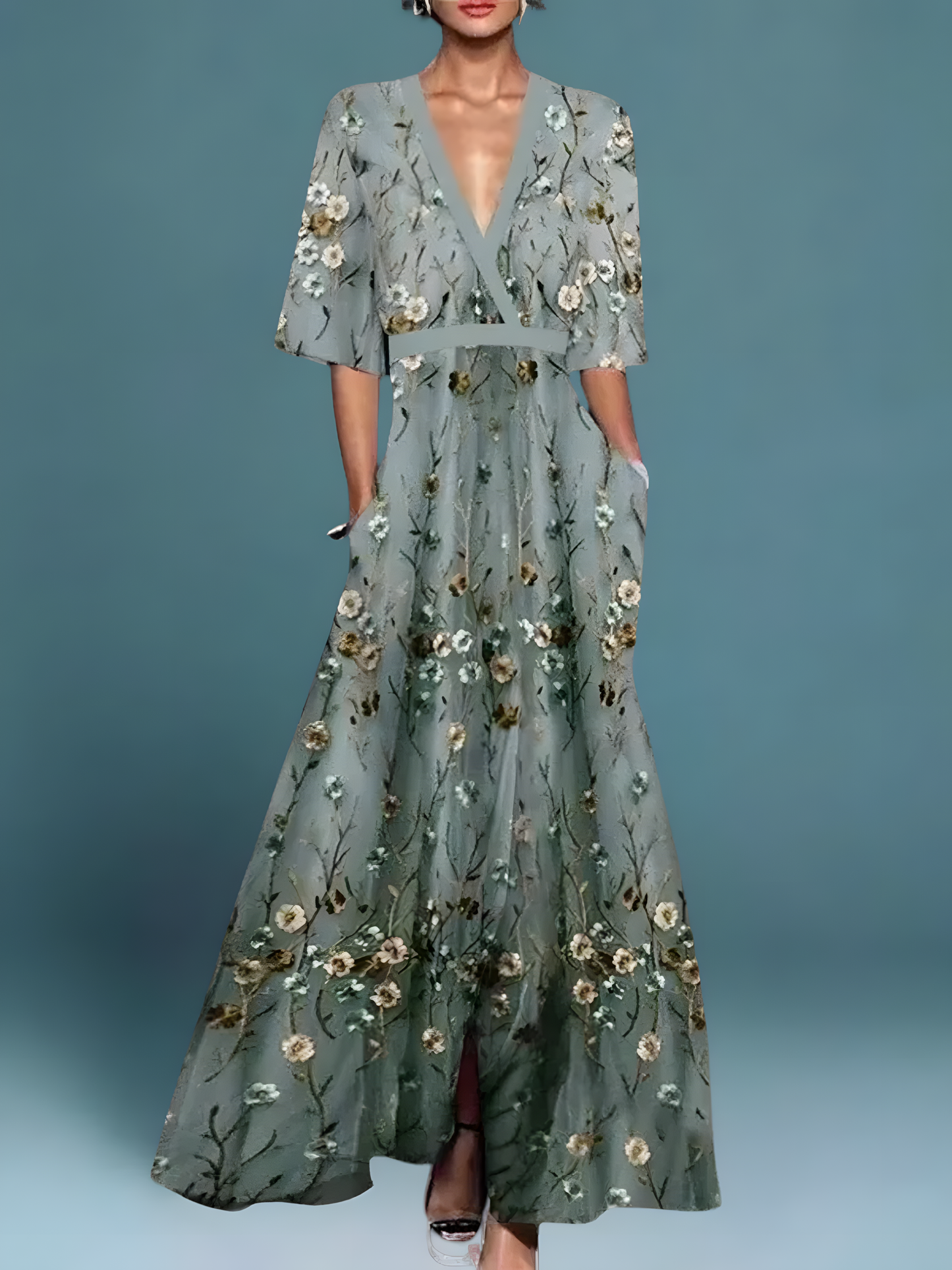 Beautiful Flower Print Wrap Dress