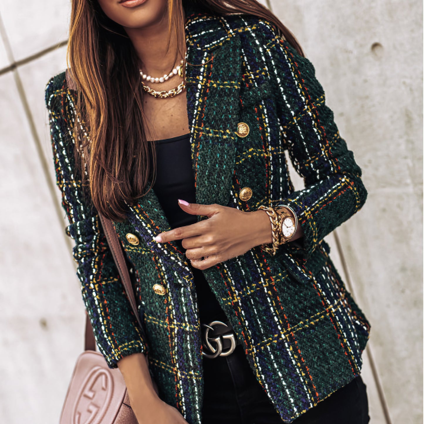 Classic Plaid Tailored Fit Women's Blazer Jacket - Luxivelle