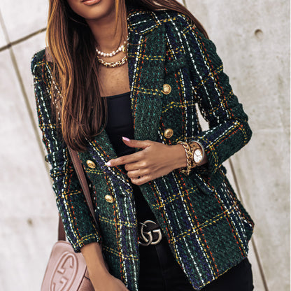 Classic Plaid Tailored Fit Women's Blazer Jacket - Luxivelle