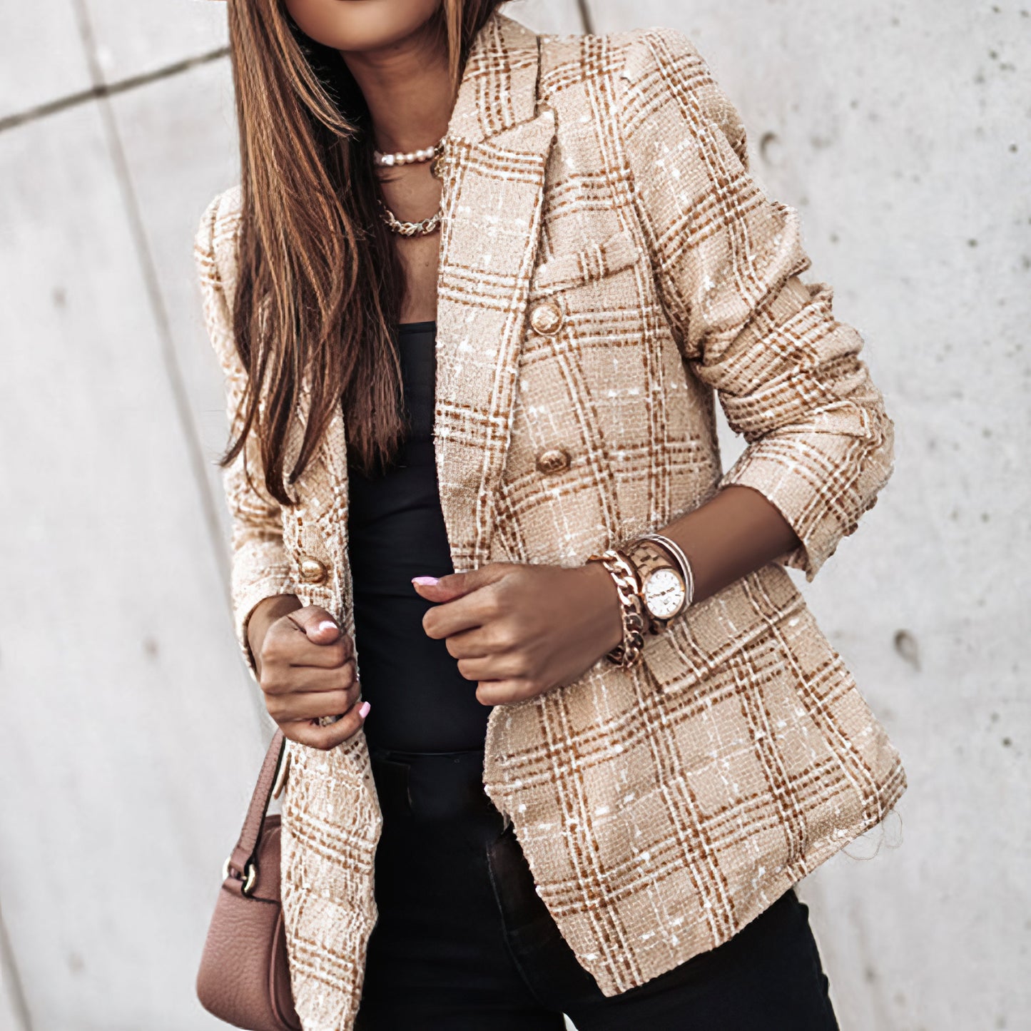 Classic Plaid Tailored Fit Women's Blazer Jacket