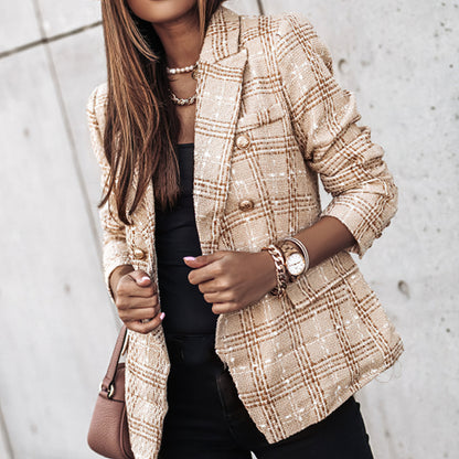 Classic Plaid Tailored Fit Women's Blazer Jacket