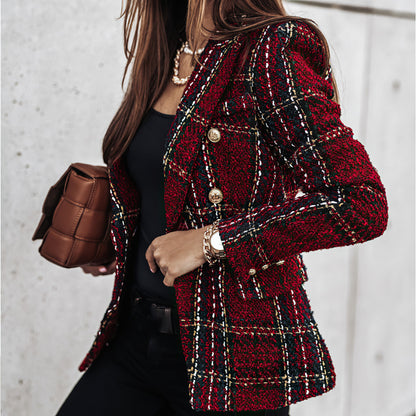 Classic Plaid Tailored Fit Women's Blazer Jacket