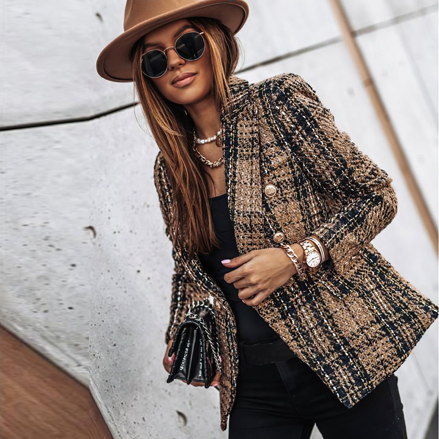 Classic Plaid Tailored Fit Women's Blazer Jacket