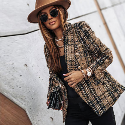 Classic Plaid Tailored Fit Women's Blazer Jacket
