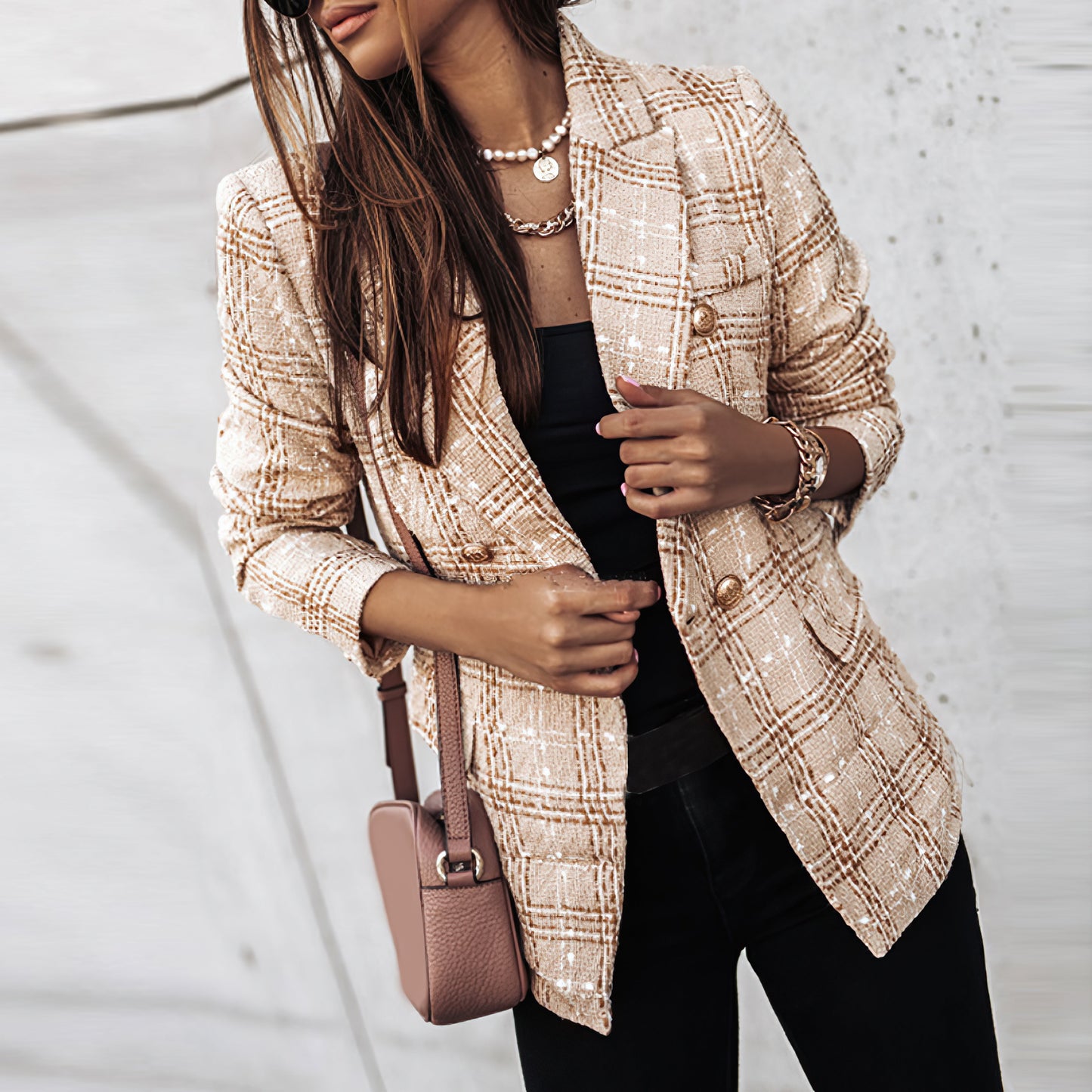Classic Plaid Tailored Fit Women's Blazer Jacket