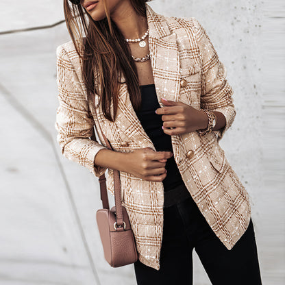 Classic Plaid Tailored Fit Women's Blazer Jacket