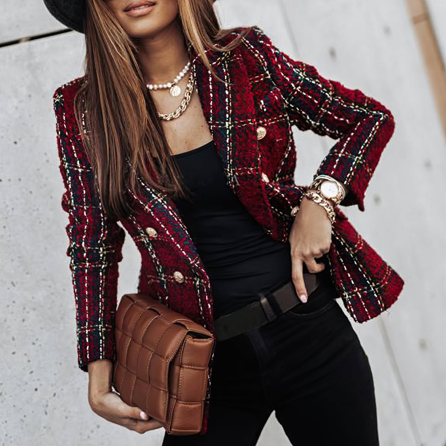 Classic Plaid Tailored Fit Women's Blazer Jacket