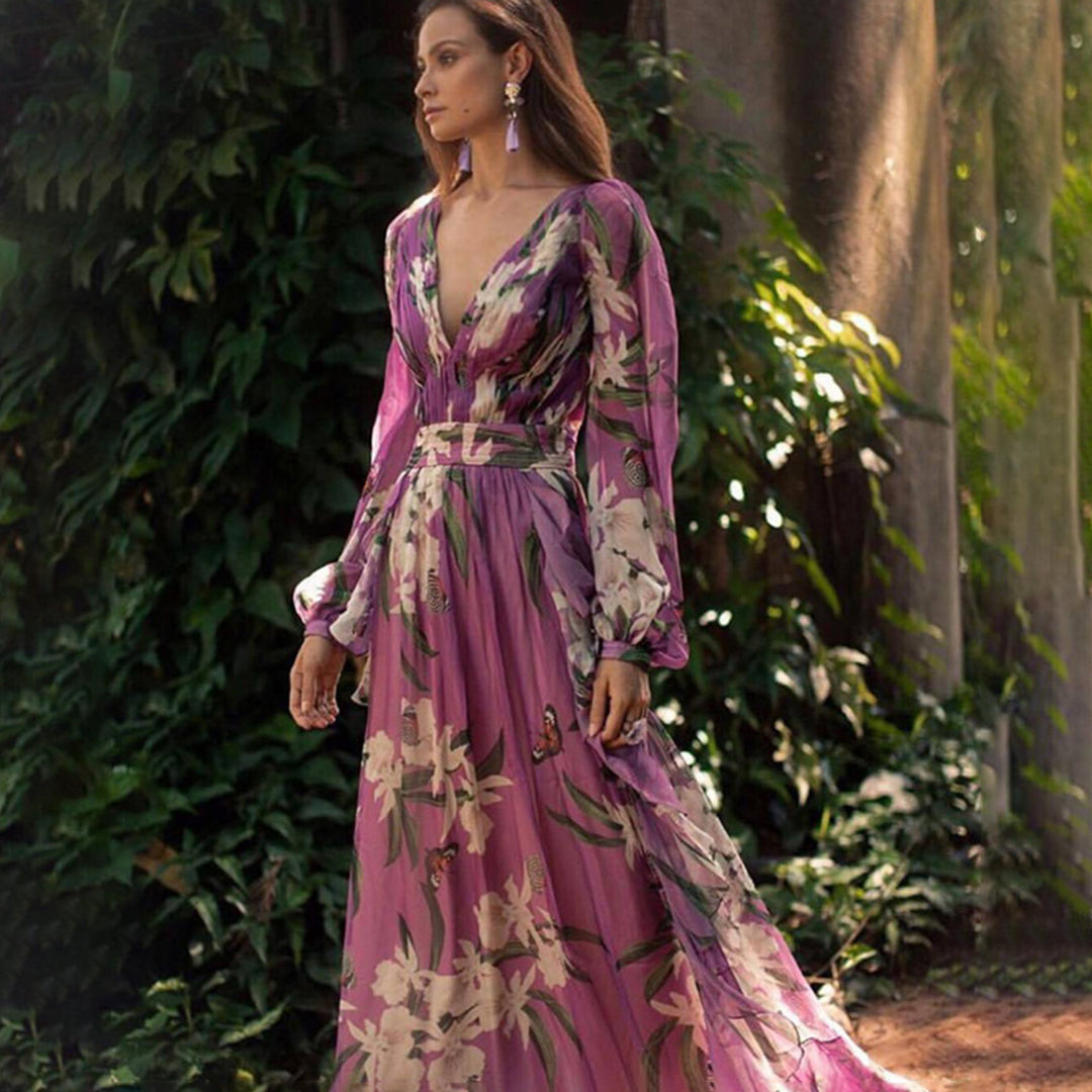 Elegant Floral Chiffon Maxi Dress for Women