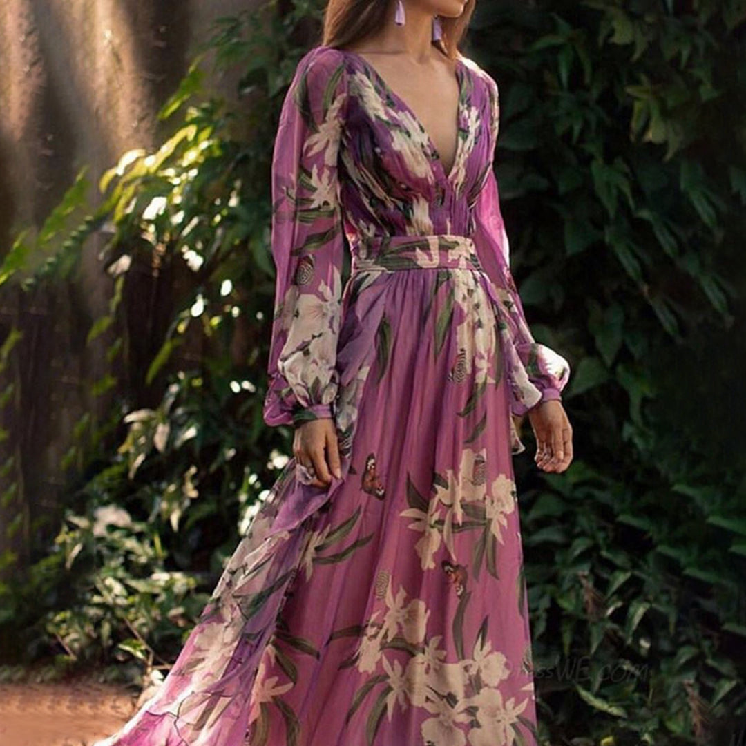 Elegant Floral Chiffon Maxi Dress for Women