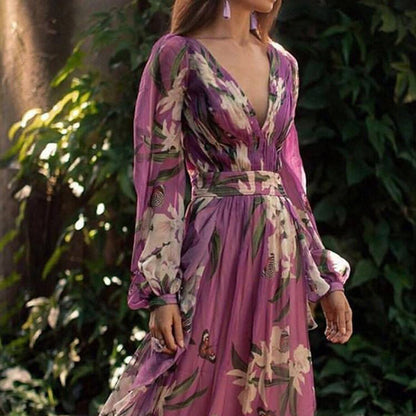 Elegant Floral Chiffon Maxi Dress for Women