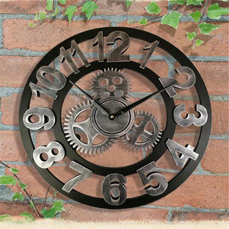 Vintage Style Wall Clock - Rustic Wooden Mechanism Design
