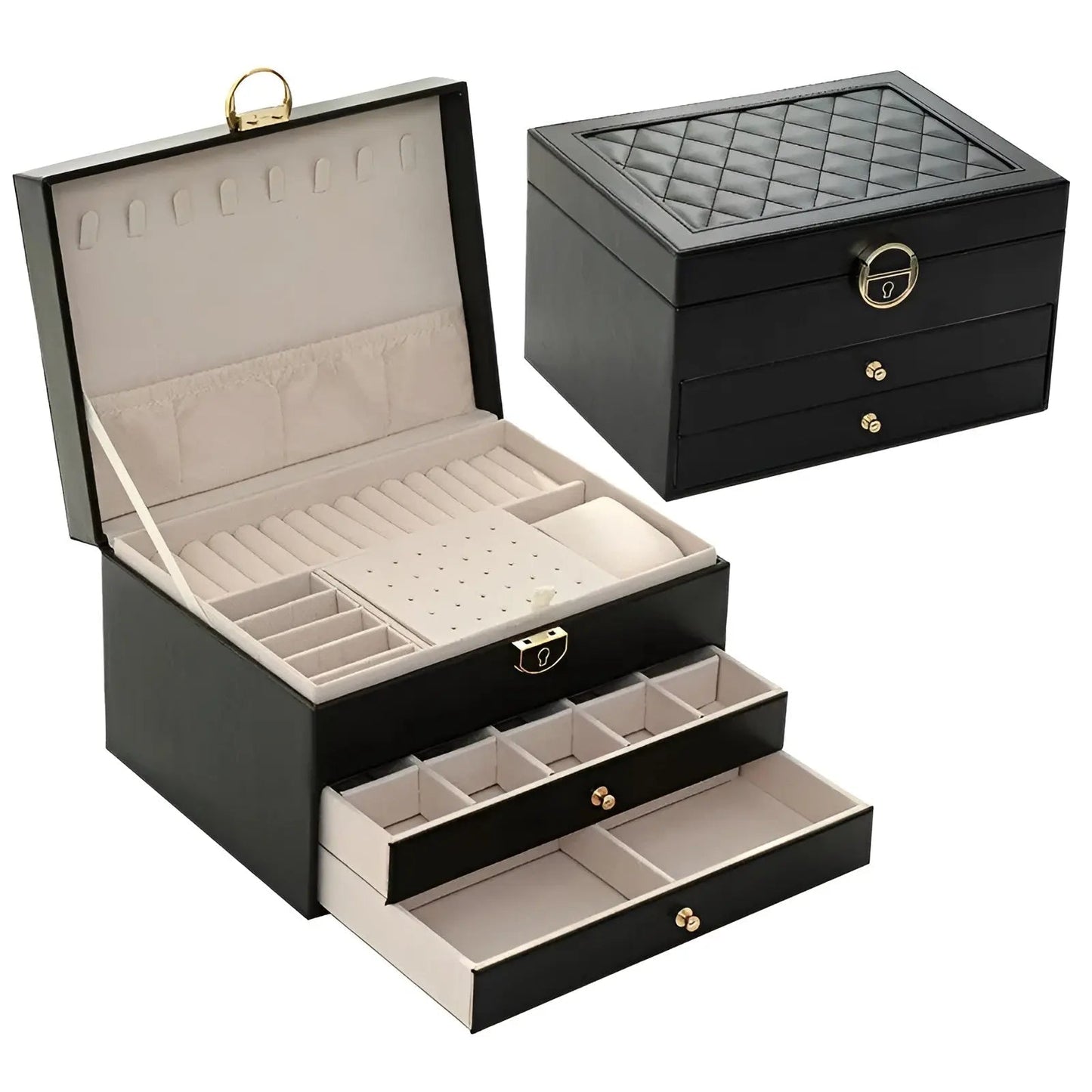 Stylish Jewellery Box with Multiple Layers in Faux Leather
