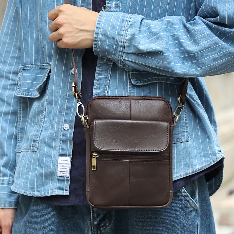 Small Real Leather Crossbody Bag for Men