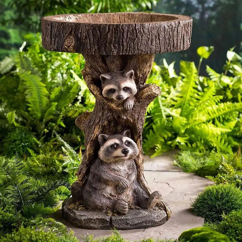 Classic Outdoor Bird Bath - Decorative Raccoon Style - Luxivelle