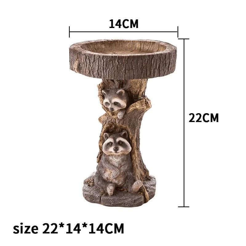 Classic Outdoor Bird Bath - Decorative Raccoon Style