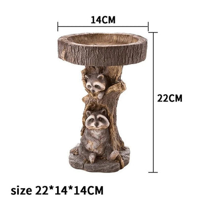 Classic Outdoor Bird Bath - Decorative Raccoon Style