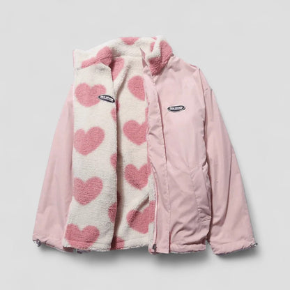 Reversible Puffer Jacket with Heart Print Lining 0